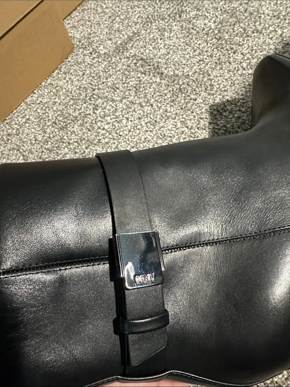 DKNY Black Platform Ankle Boots High Platform Heel and Buckle Strap - NEW